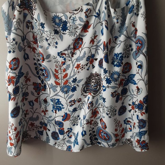 H&M Lined Flowy Cami | White with Blue Rust Flowers | Size 4 - Picture 7 of 10